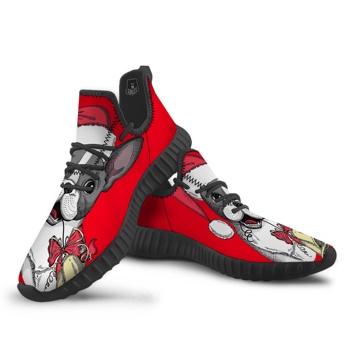 Santa Christmas French Bulldog Print Black Walking Shoes-grizzshop