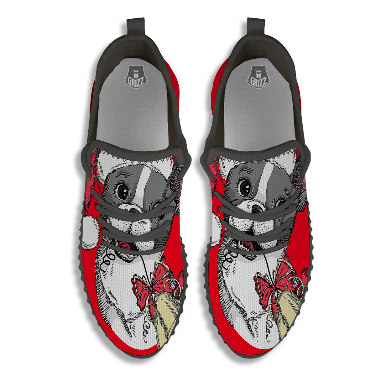 Santa Christmas French Bulldog Print Black Walking Shoes-grizzshop