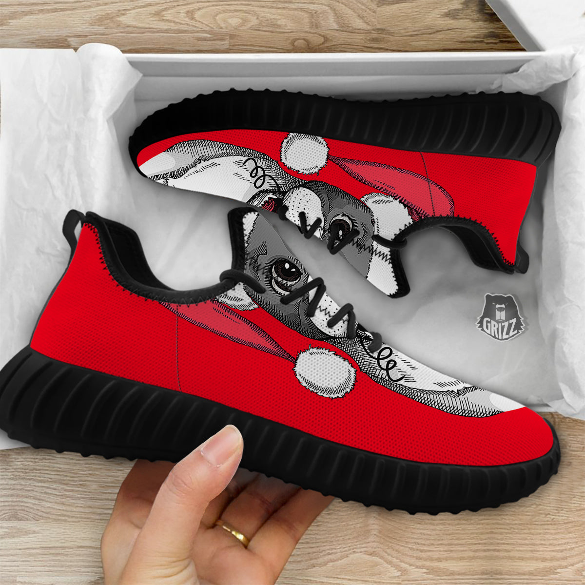 Santa Christmas French Bulldog Print Black Walking Shoes-grizzshop