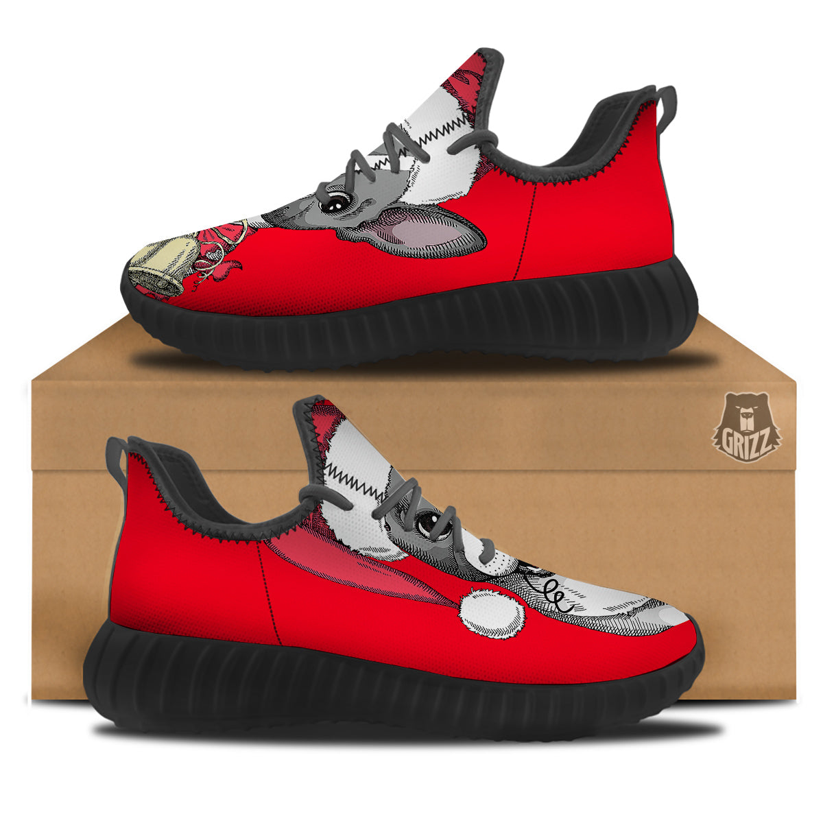 Santa Christmas French Bulldog Print Black Walking Shoes-grizzshop