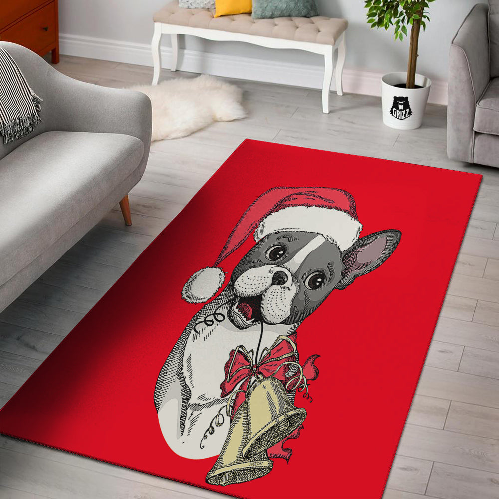 Santa Christmas French Bulldog Print Floor Mat-grizzshop