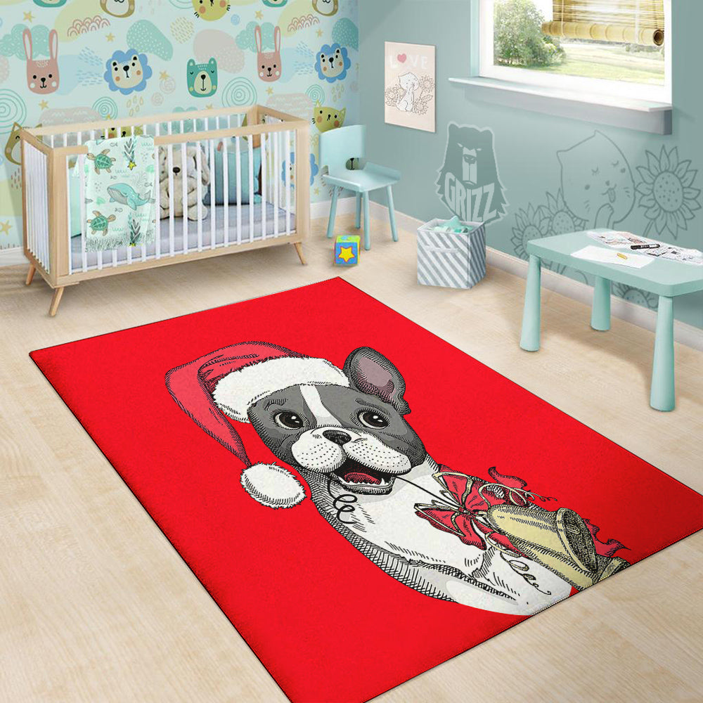 Santa Christmas French Bulldog Print Floor Mat-grizzshop