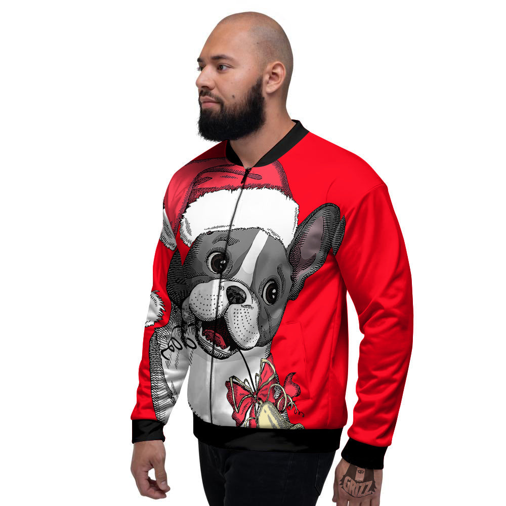 Santa Christmas French Bulldog Print Men's Bomber Jacket-grizzshop