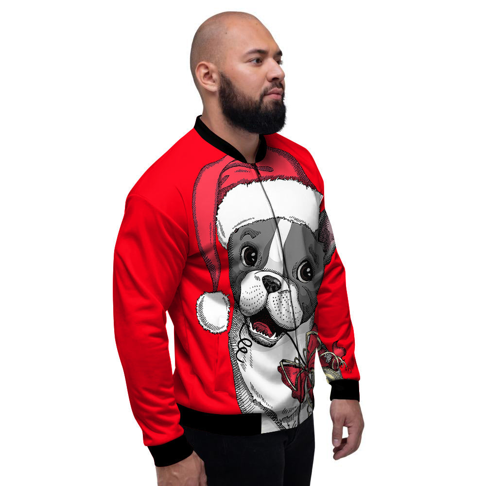 Santa Christmas French Bulldog Print Men's Bomber Jacket-grizzshop