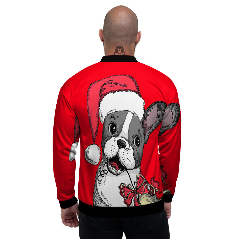 Santa Christmas French Bulldog Print Men's Bomber Jacket-grizzshop