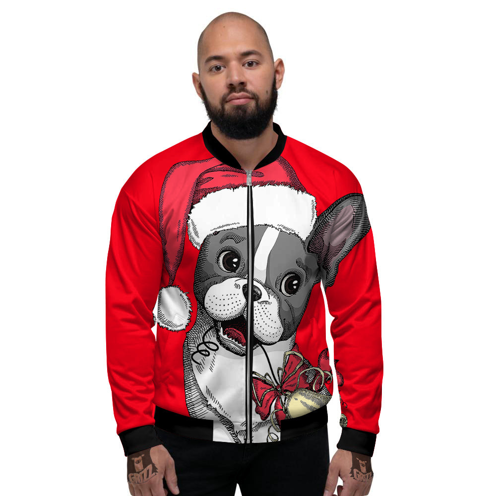 Santa Christmas French Bulldog Print Men's Bomber Jacket-grizzshop