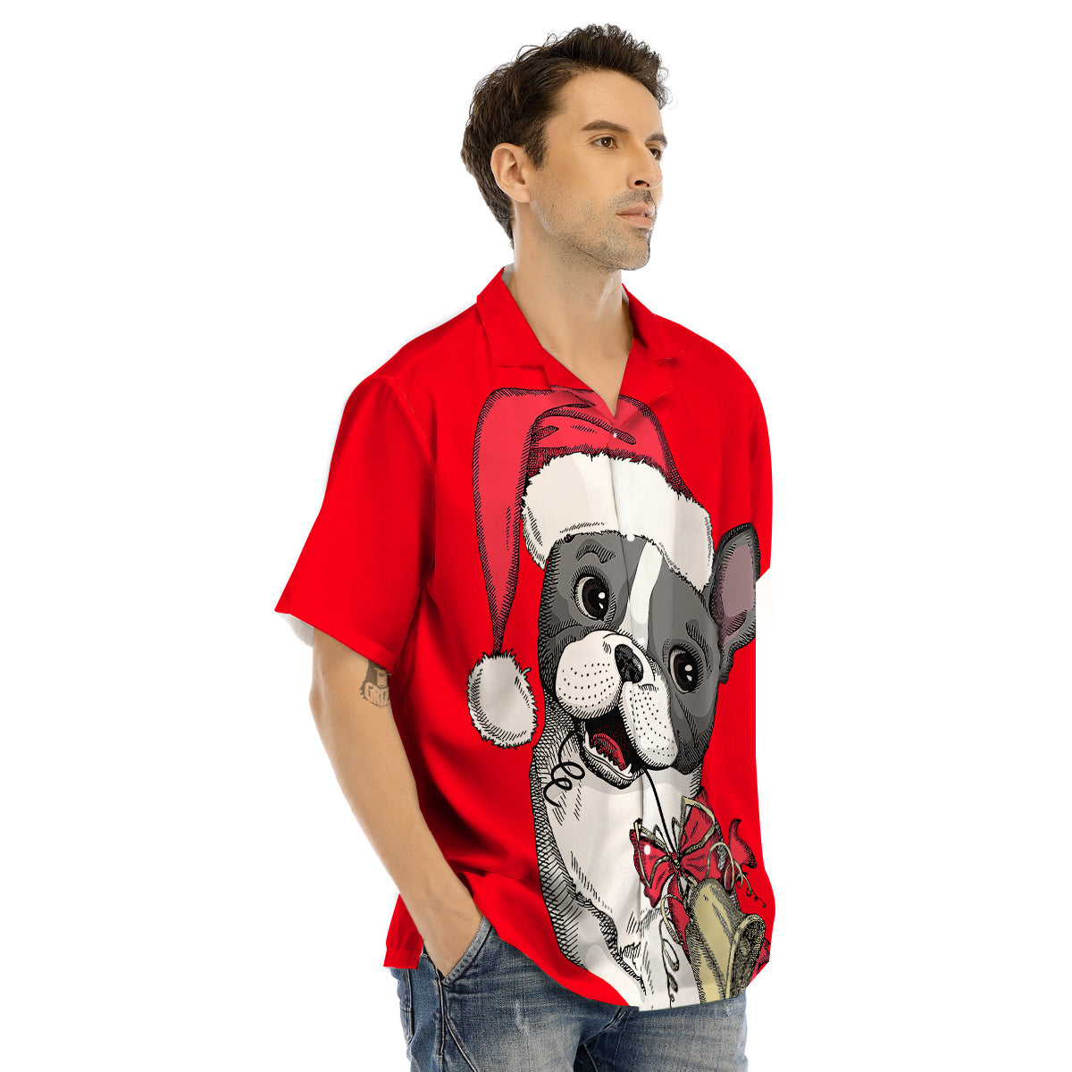 Santa Christmas French Bulldog Print Men's Hawaiian Shirt-grizzshop