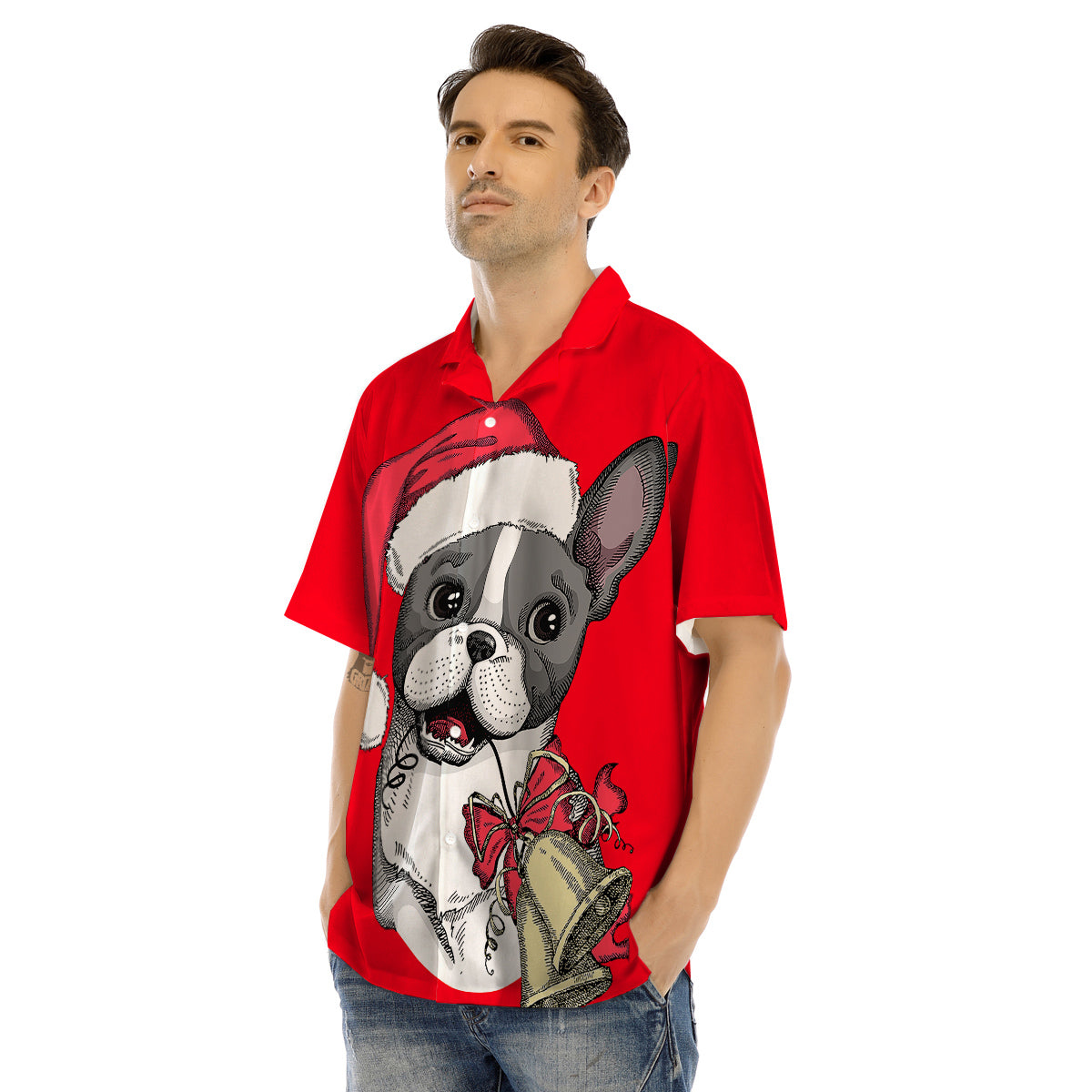 Santa Christmas French Bulldog Print Men's Hawaiian Shirt-grizzshop