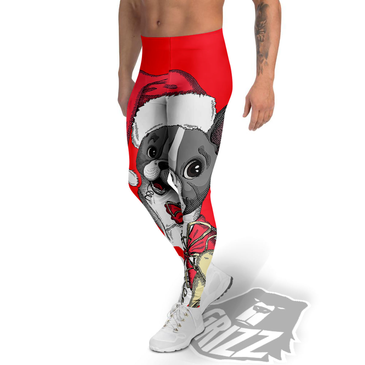 Santa Christmas French Bulldog Print Men's Leggings-grizzshop