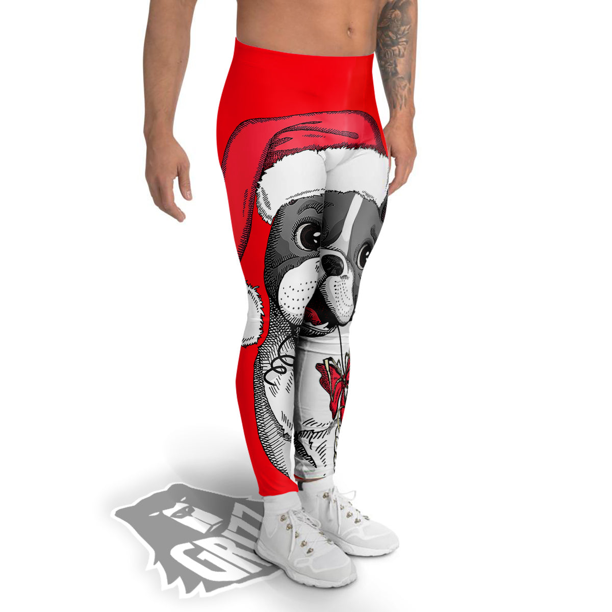 Santa Christmas French Bulldog Print Men's Leggings-grizzshop