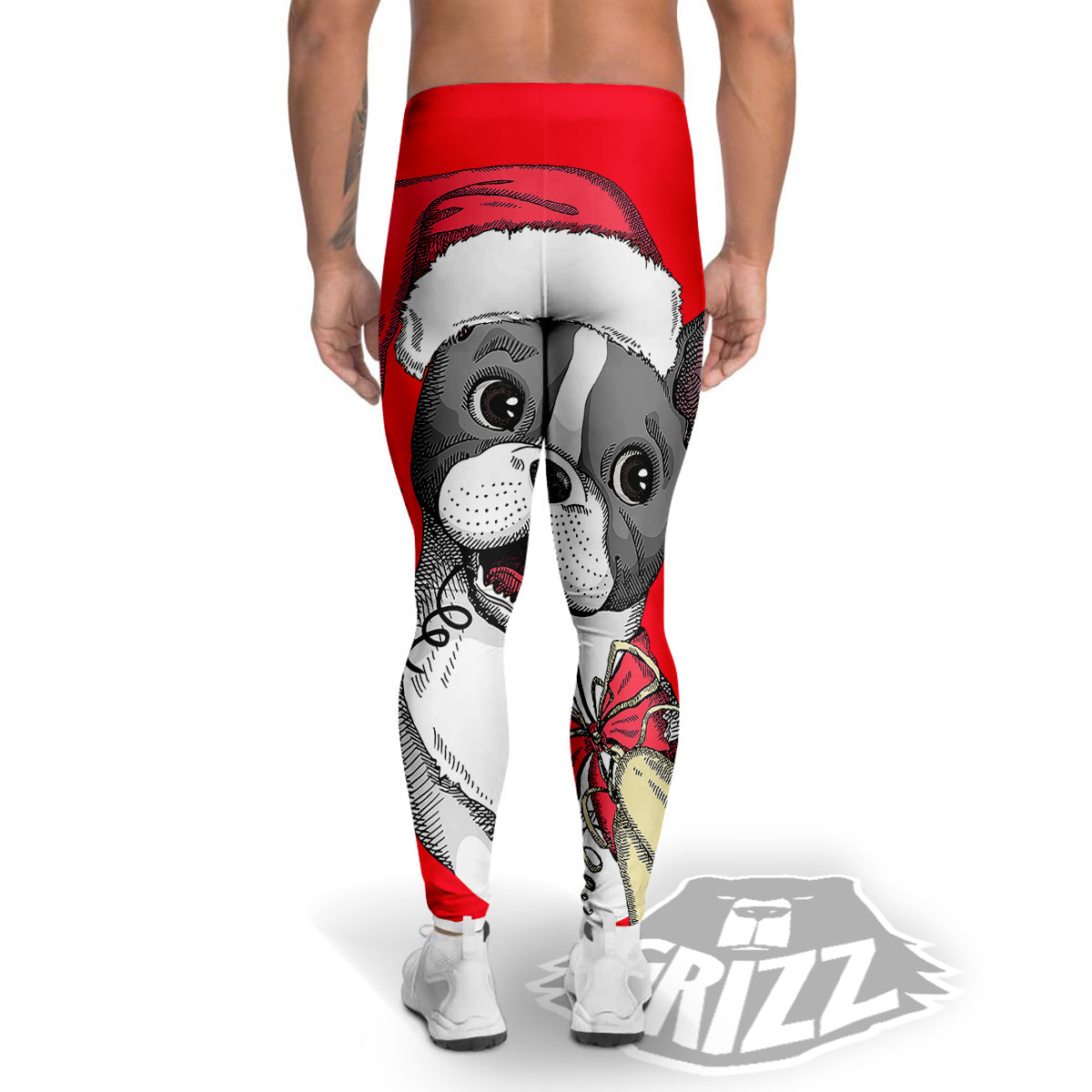 Santa Christmas French Bulldog Print Men's Leggings-grizzshop
