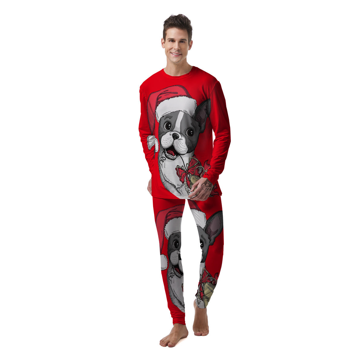 Santa Christmas French Bulldog Print Men's Pajamas-grizzshop