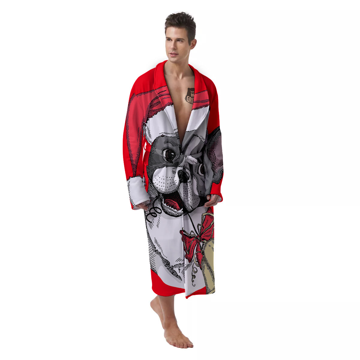Santa Christmas French Bulldog Print Men's Robe-grizzshop