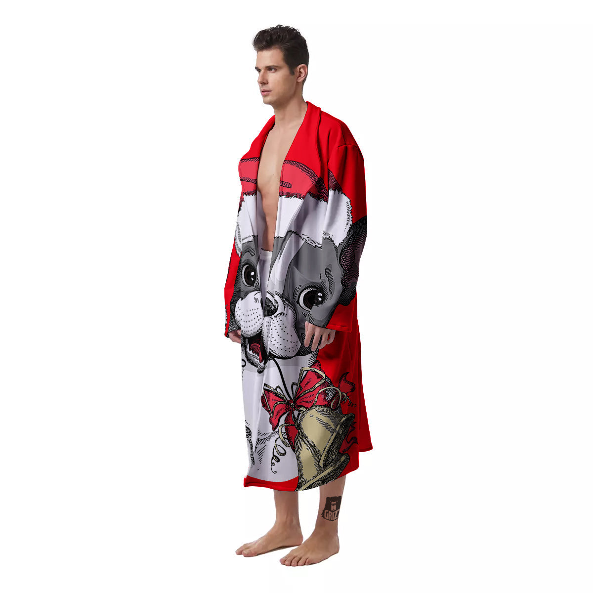 Santa Christmas French Bulldog Print Men's Robe-grizzshop
