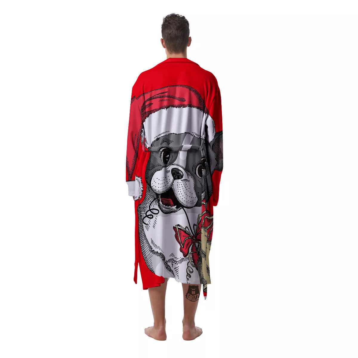 Santa Christmas French Bulldog Print Men's Robe-grizzshop