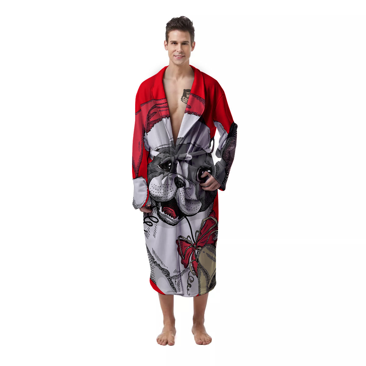 Santa Christmas French Bulldog Print Men's Robe-grizzshop