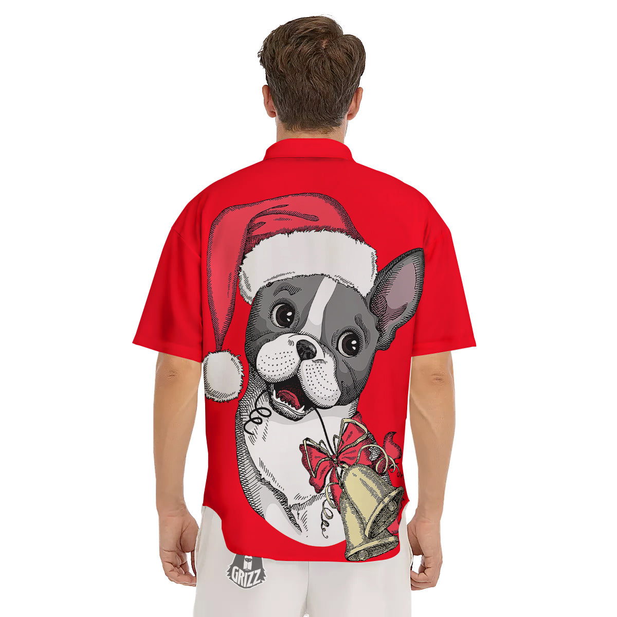 Santa Christmas French Bulldog Print Men's Short Sleeve Shirts-grizzshop