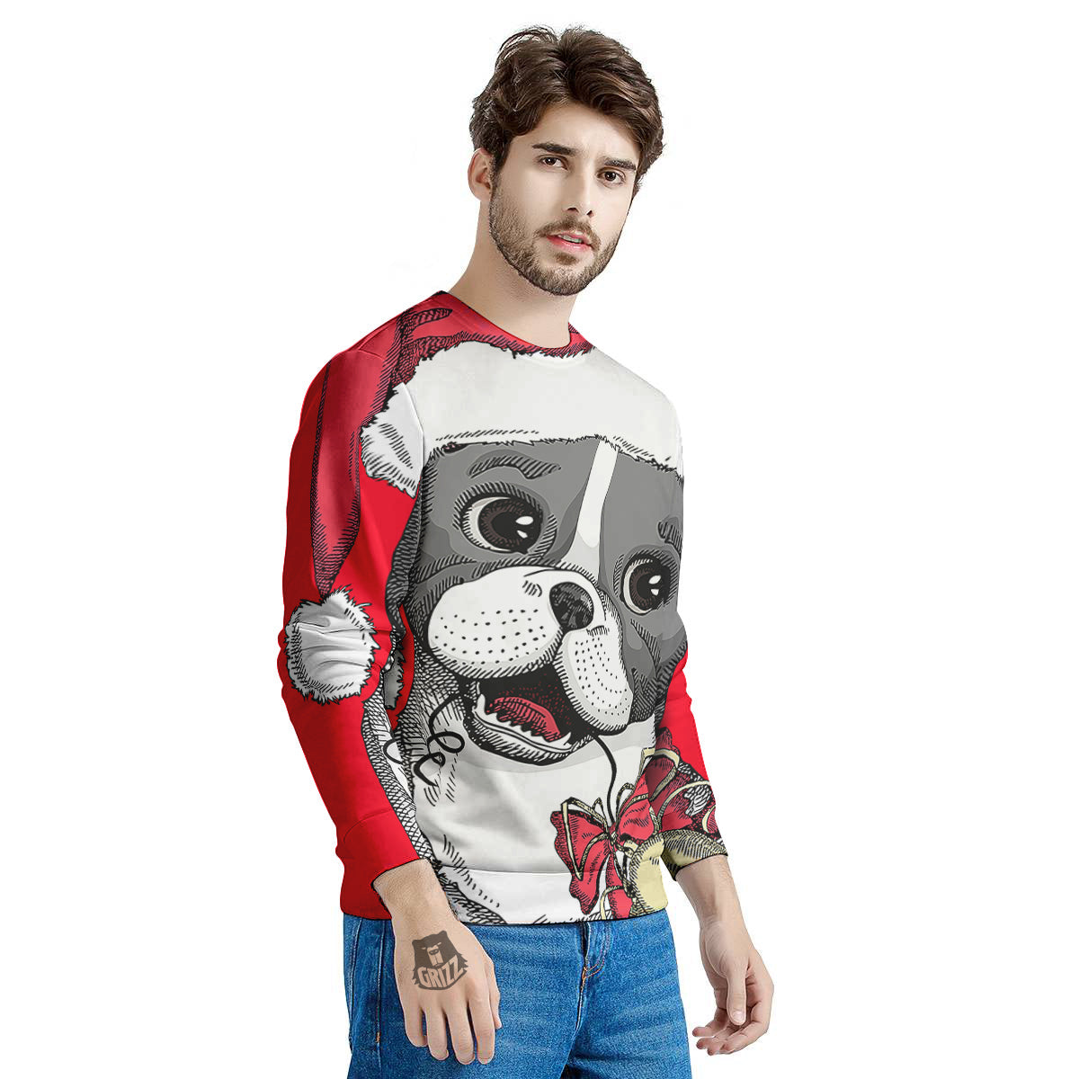Santa Christmas French Bulldog Print Men's Sweatshirt-grizzshop