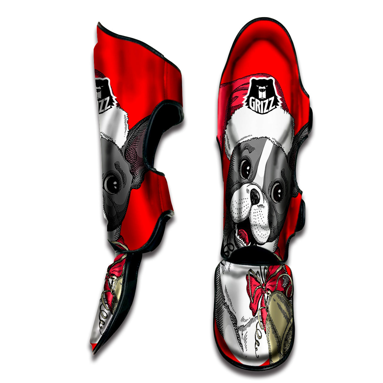Santa Christmas French Bulldog Print Muay Thai Shin Guards-grizzshop
