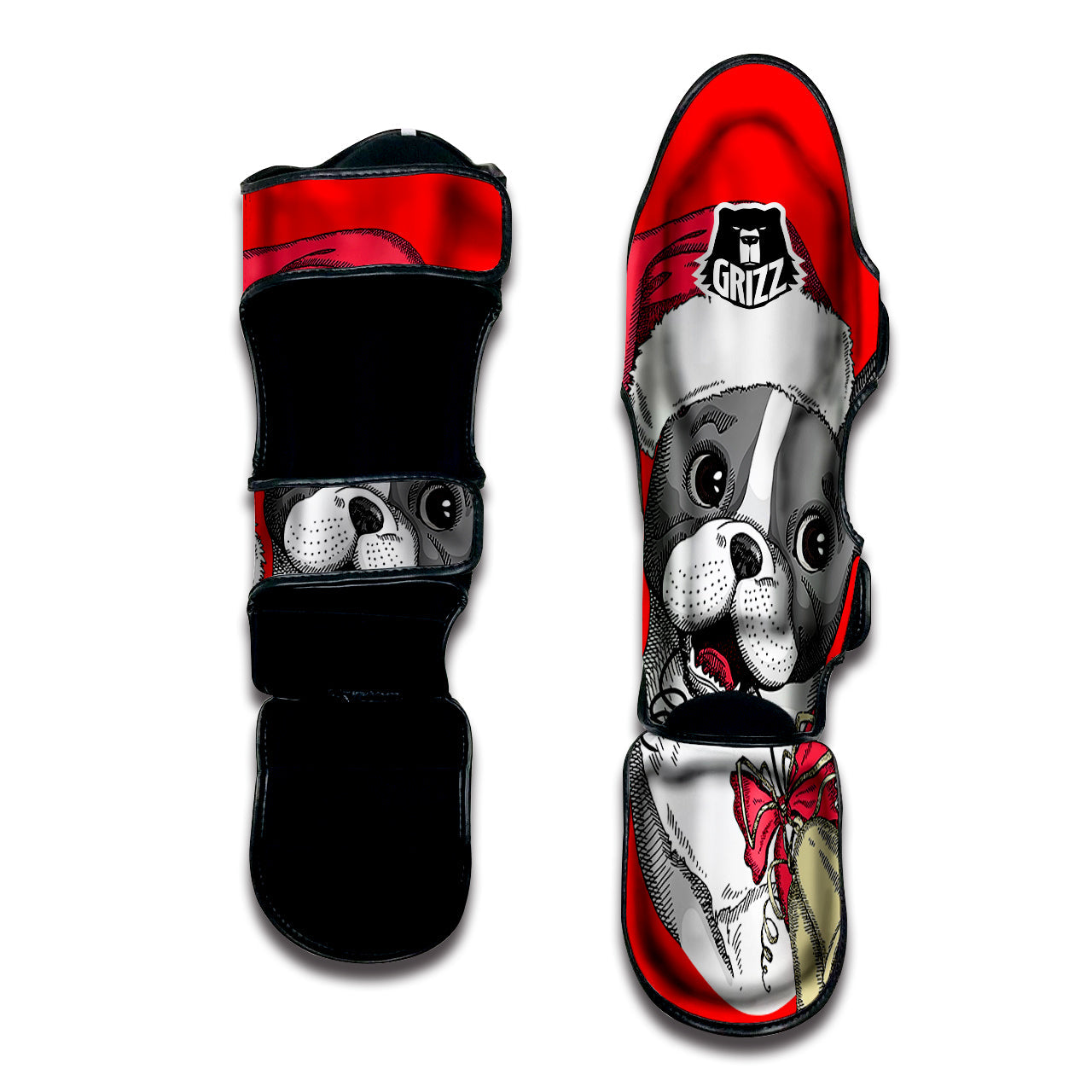 Santa Christmas French Bulldog Print Muay Thai Shin Guards-grizzshop