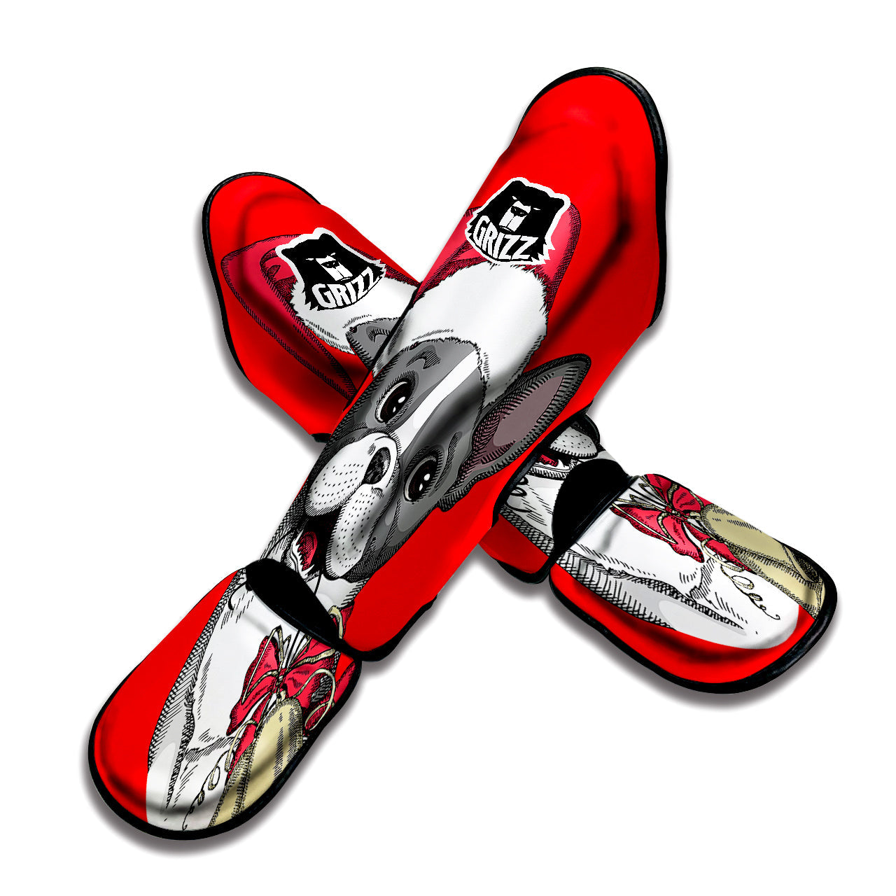 Santa Christmas French Bulldog Print Muay Thai Shin Guards-grizzshop