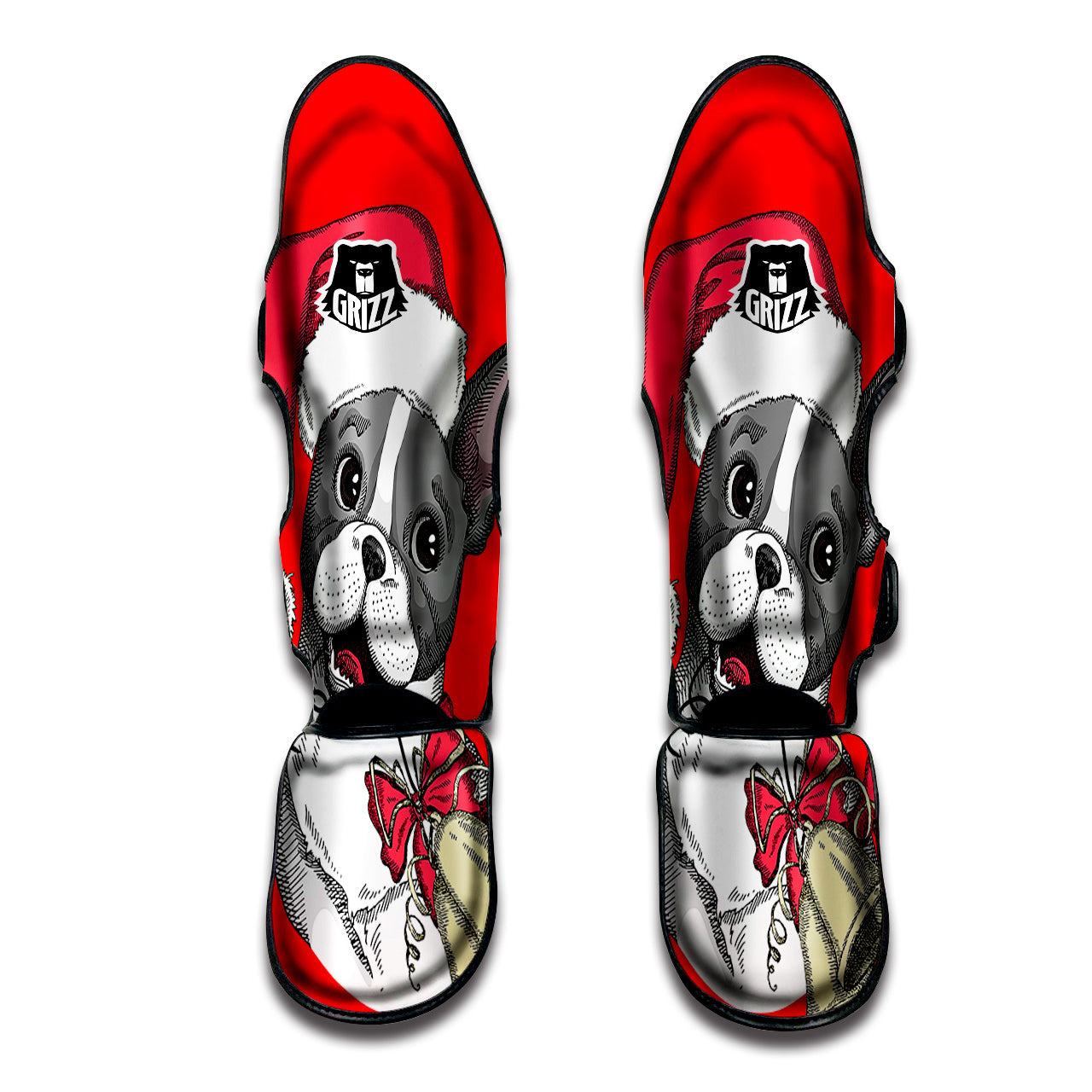 Santa Christmas French Bulldog Print Muay Thai Shin Guards-grizzshop