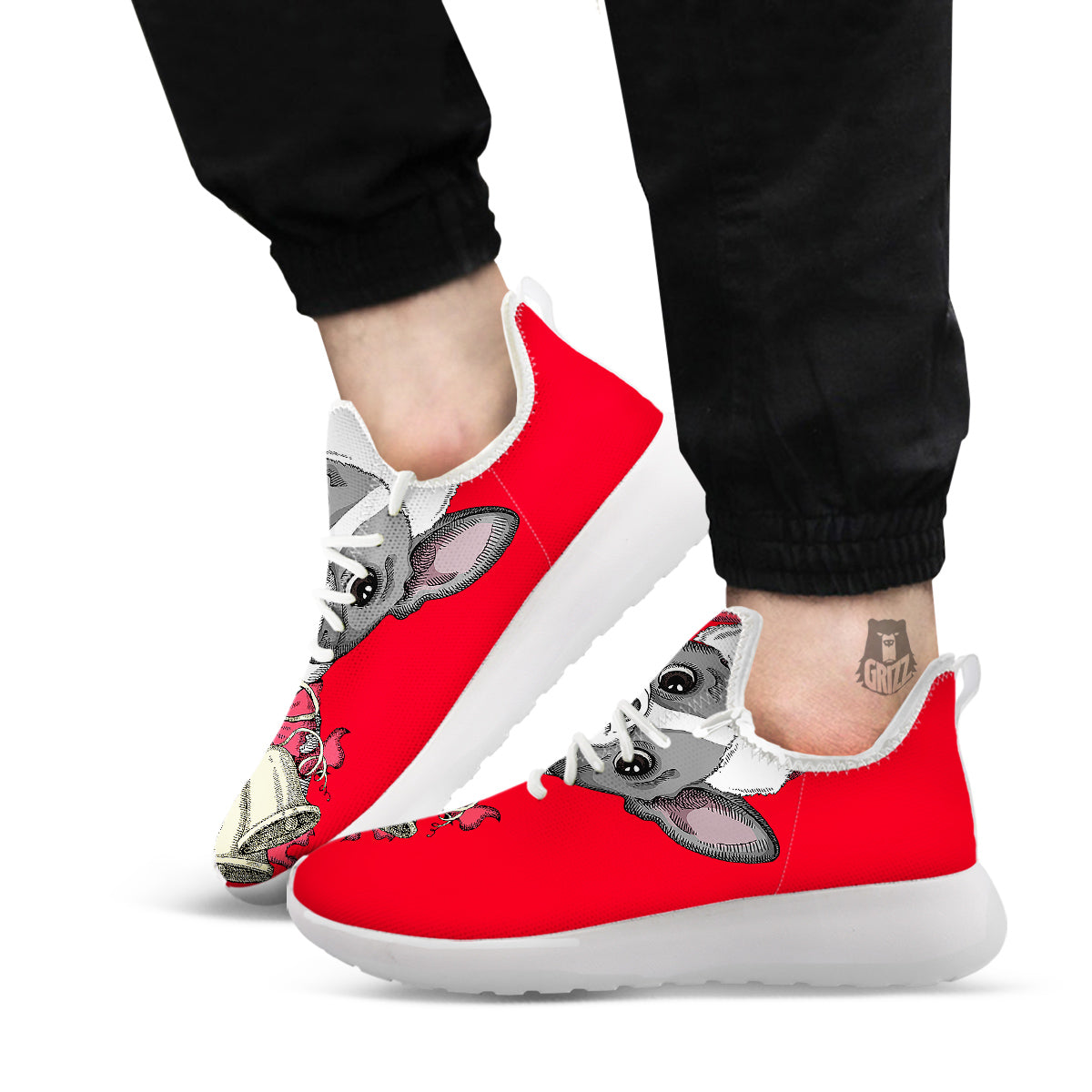 Santa Christmas French Bulldog Print White Athletic Shoes-grizzshop
