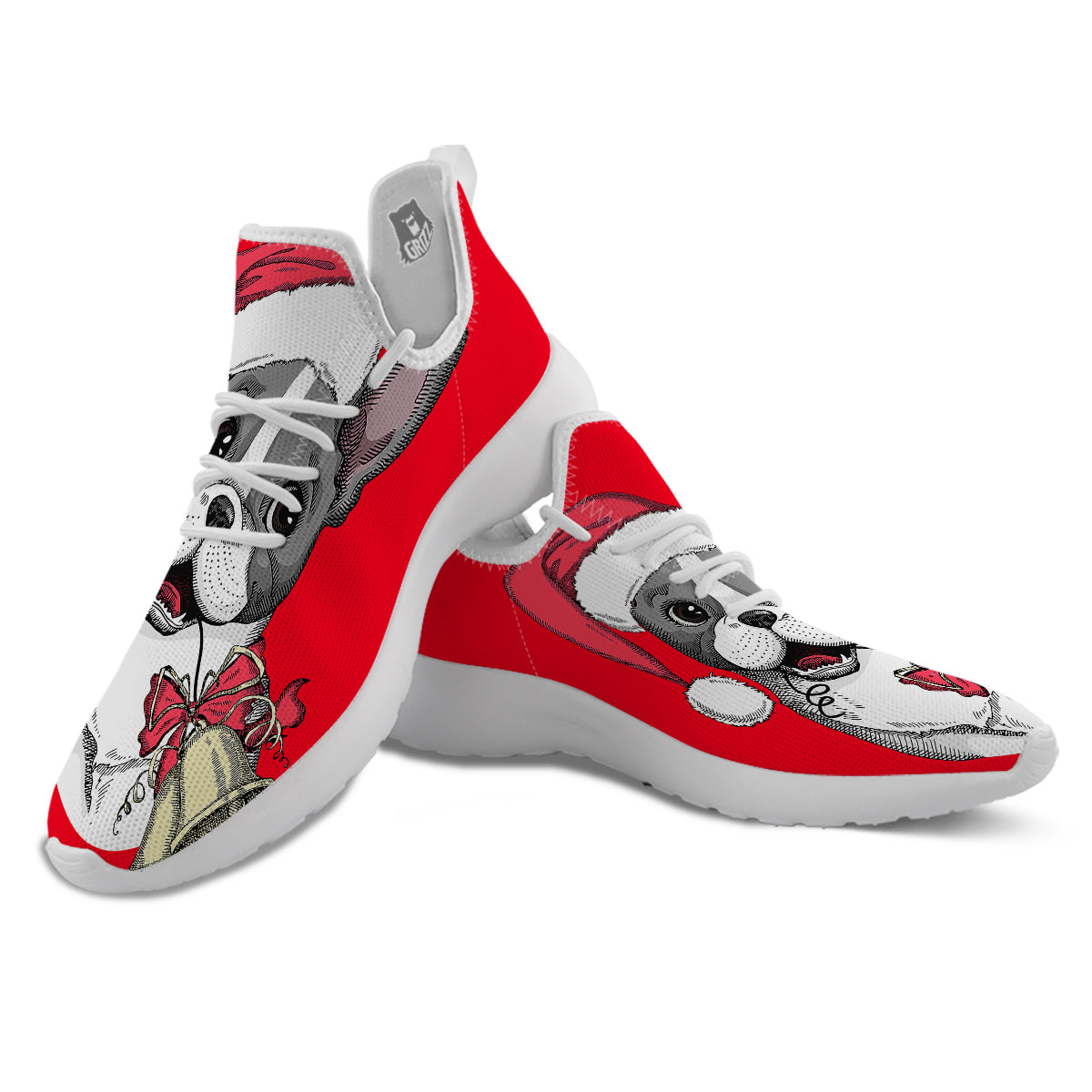Santa Christmas French Bulldog Print White Athletic Shoes-grizzshop
