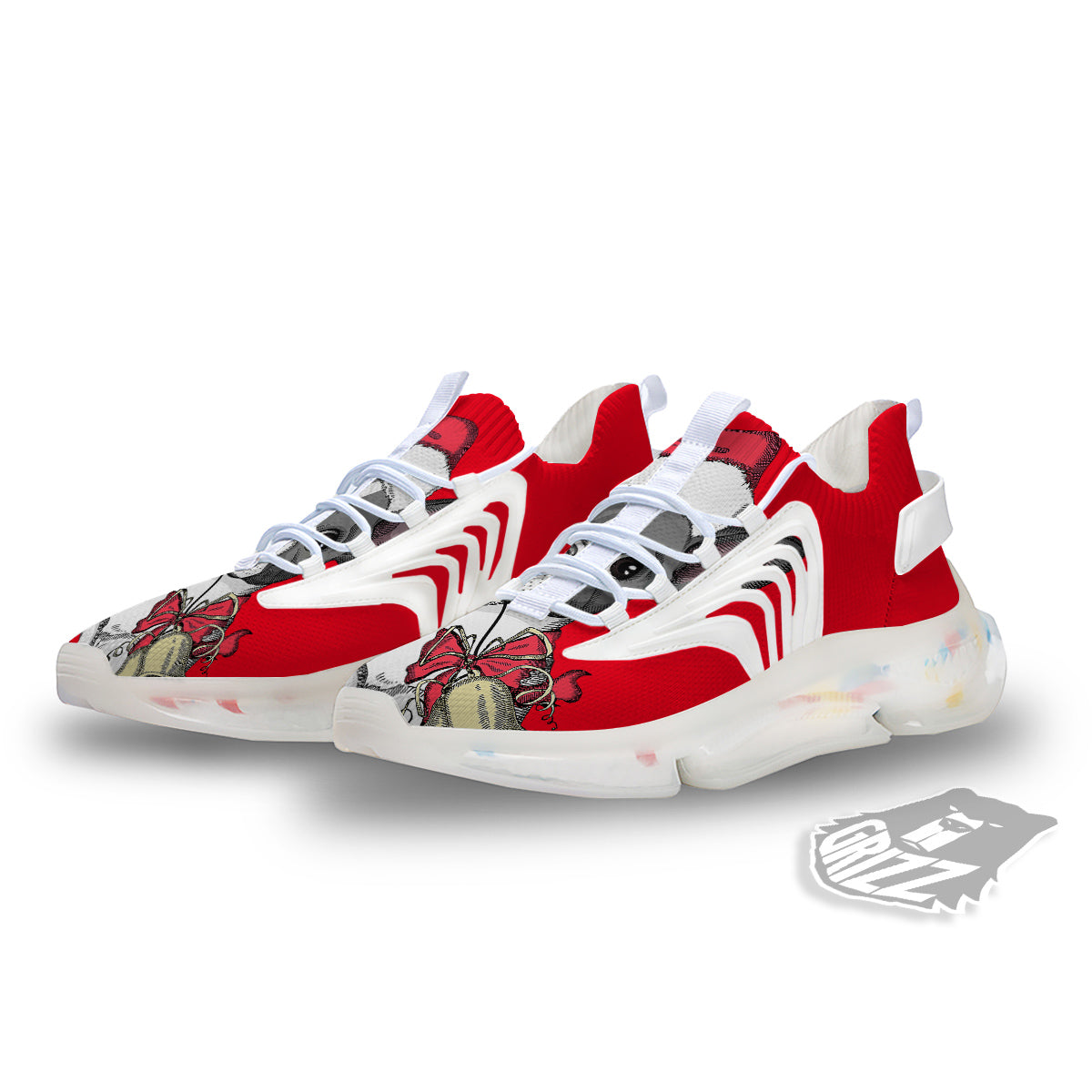 Santa Christmas French Bulldog Print White Gym Shoes-grizzshop