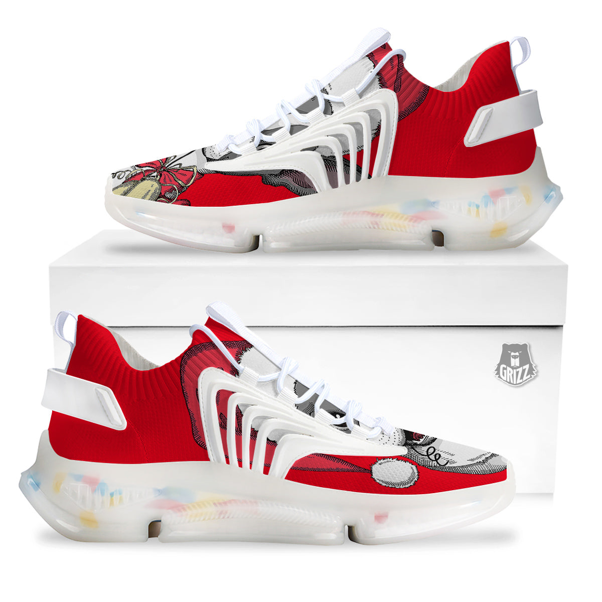 Santa Christmas French Bulldog Print White Gym Shoes-grizzshop