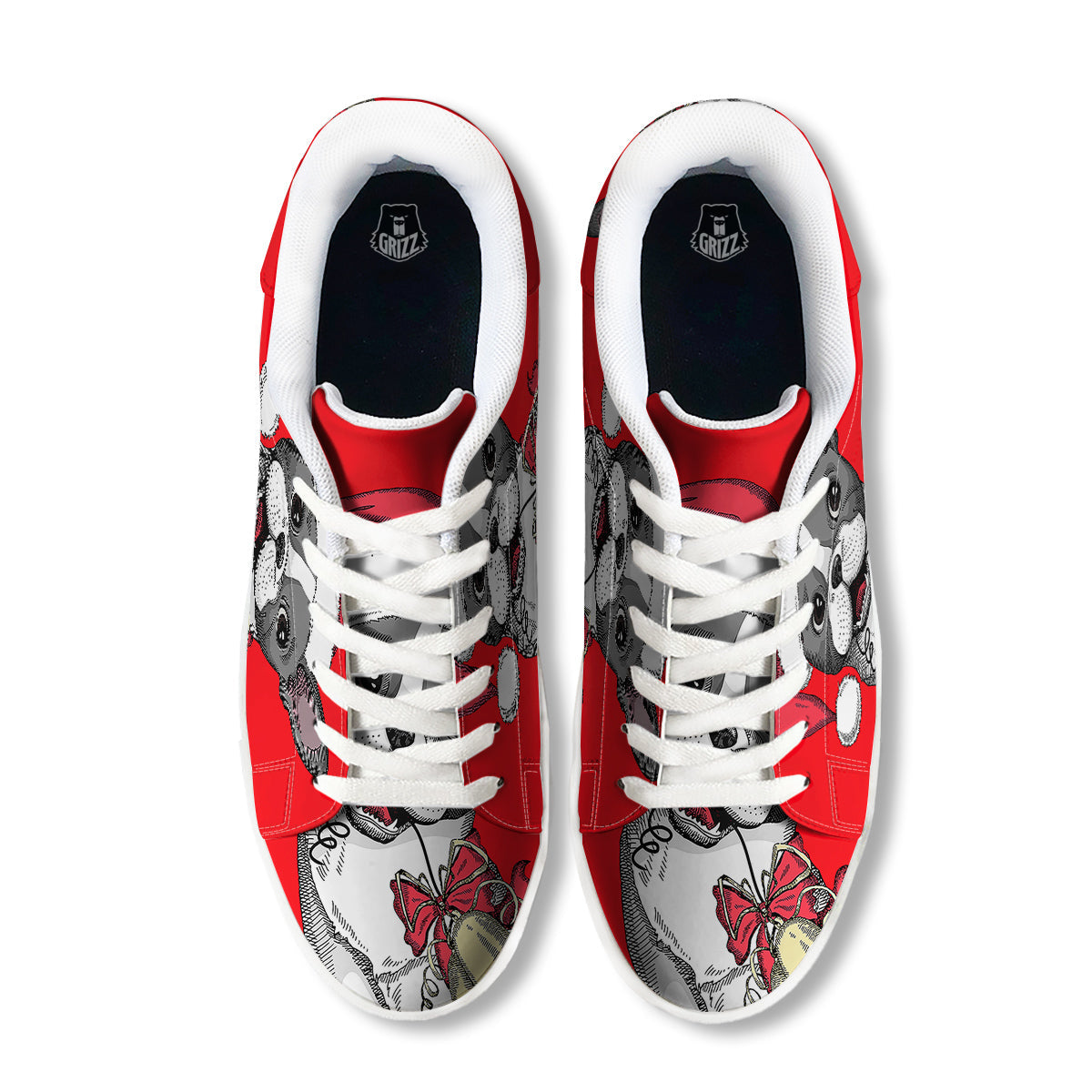 Santa Christmas French Bulldog Print White Low Top Sneakers-grizzshop
