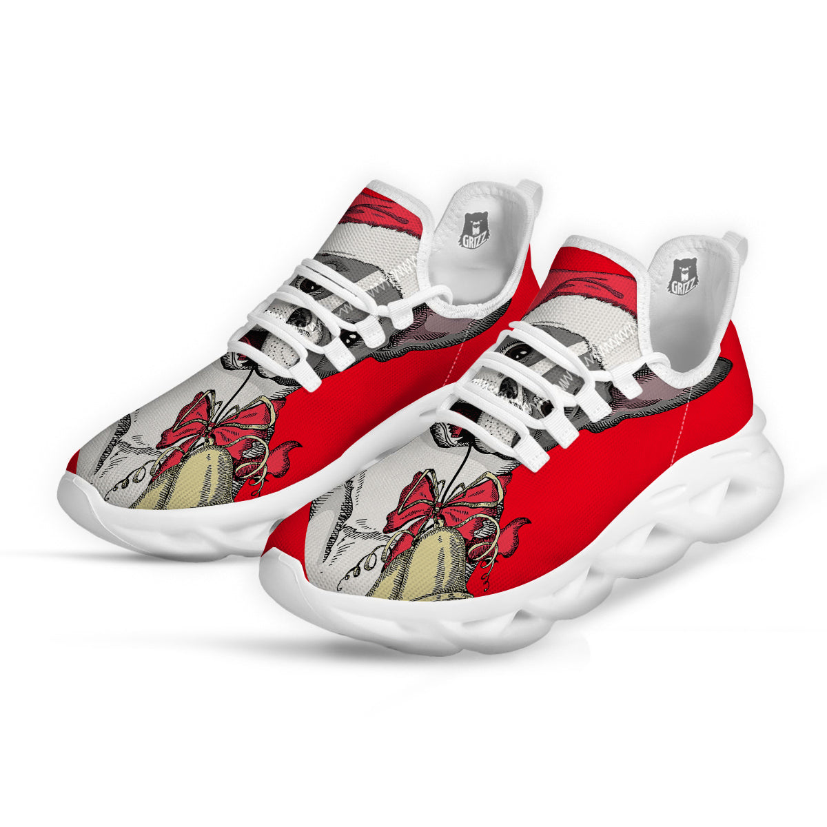 Santa Christmas French Bulldog Print White Running Shoes-grizzshop