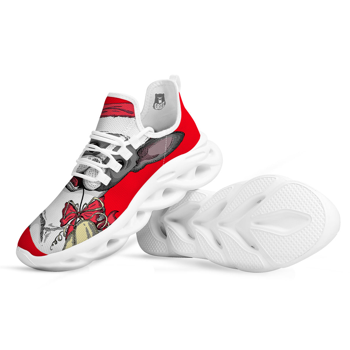 Santa Christmas French Bulldog Print White Running Shoes-grizzshop