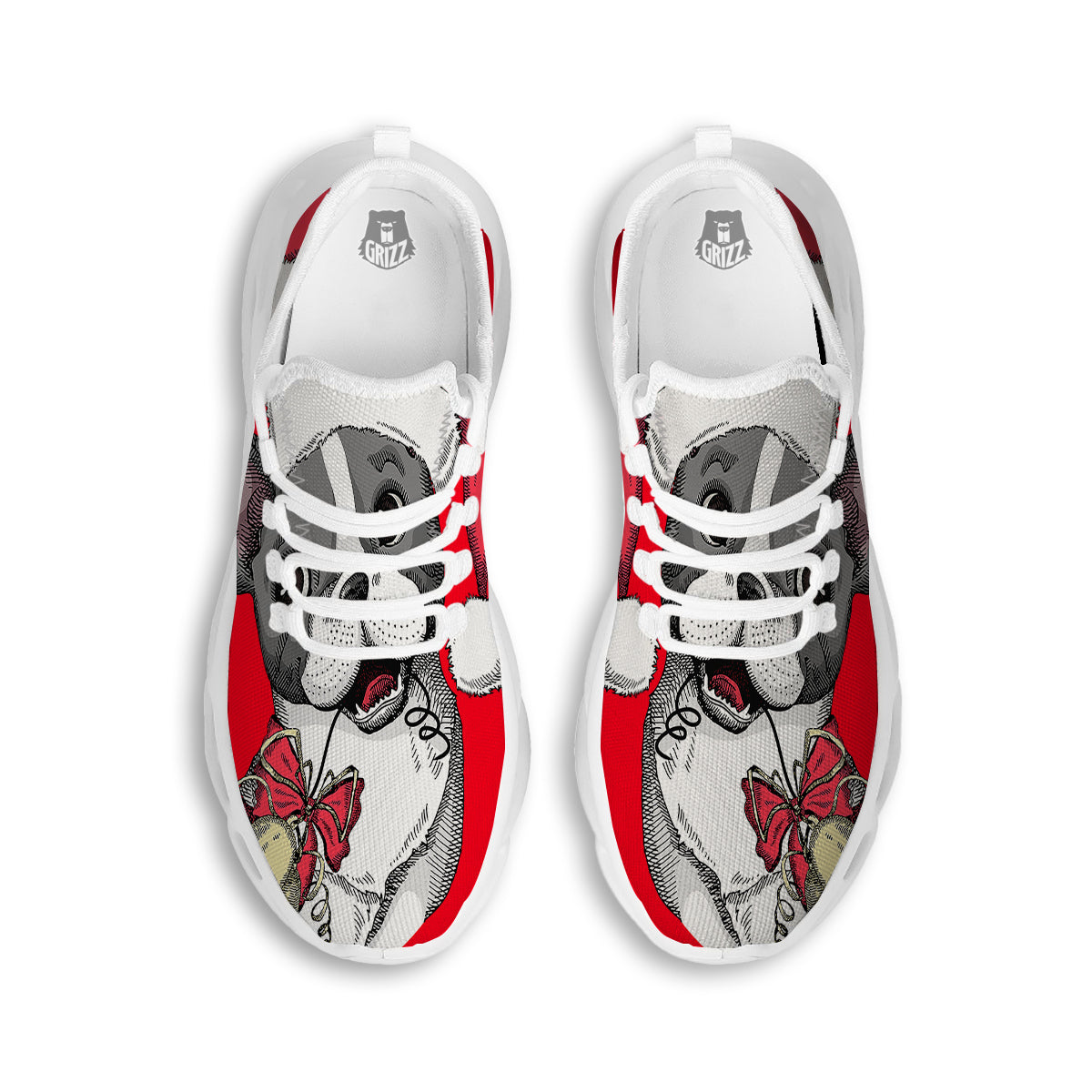 Santa Christmas French Bulldog Print White Running Shoes-grizzshop