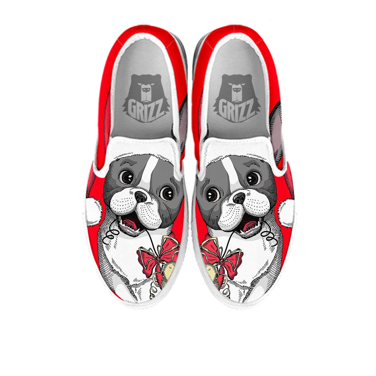 Santa Christmas French Bulldog Print White Slip On Shoes-grizzshop