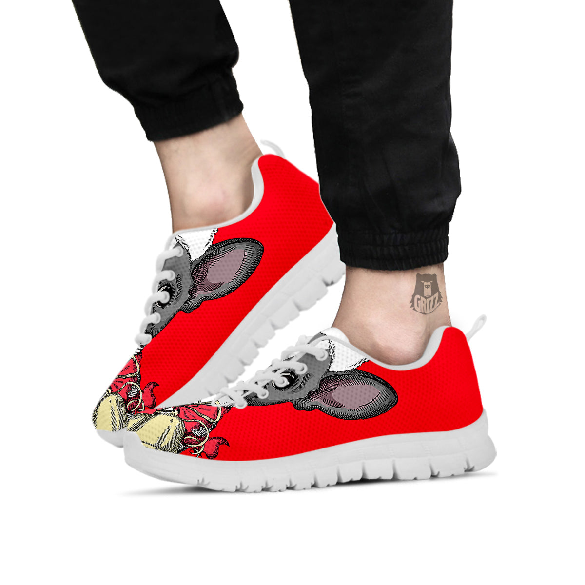 Santa Christmas French Bulldog Print White Sneaker-grizzshop