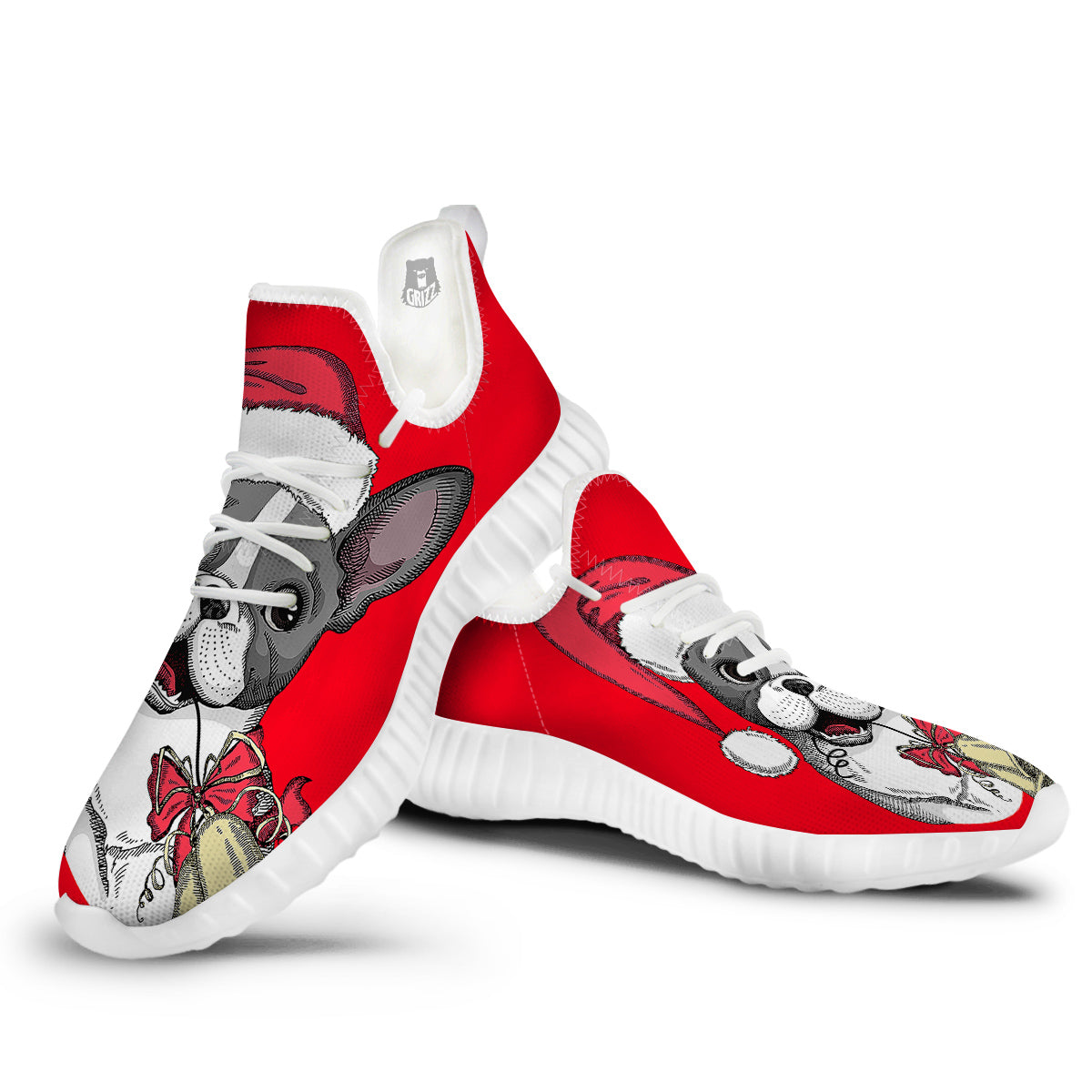 Santa Christmas French Bulldog Print White Walking Shoes-grizzshop