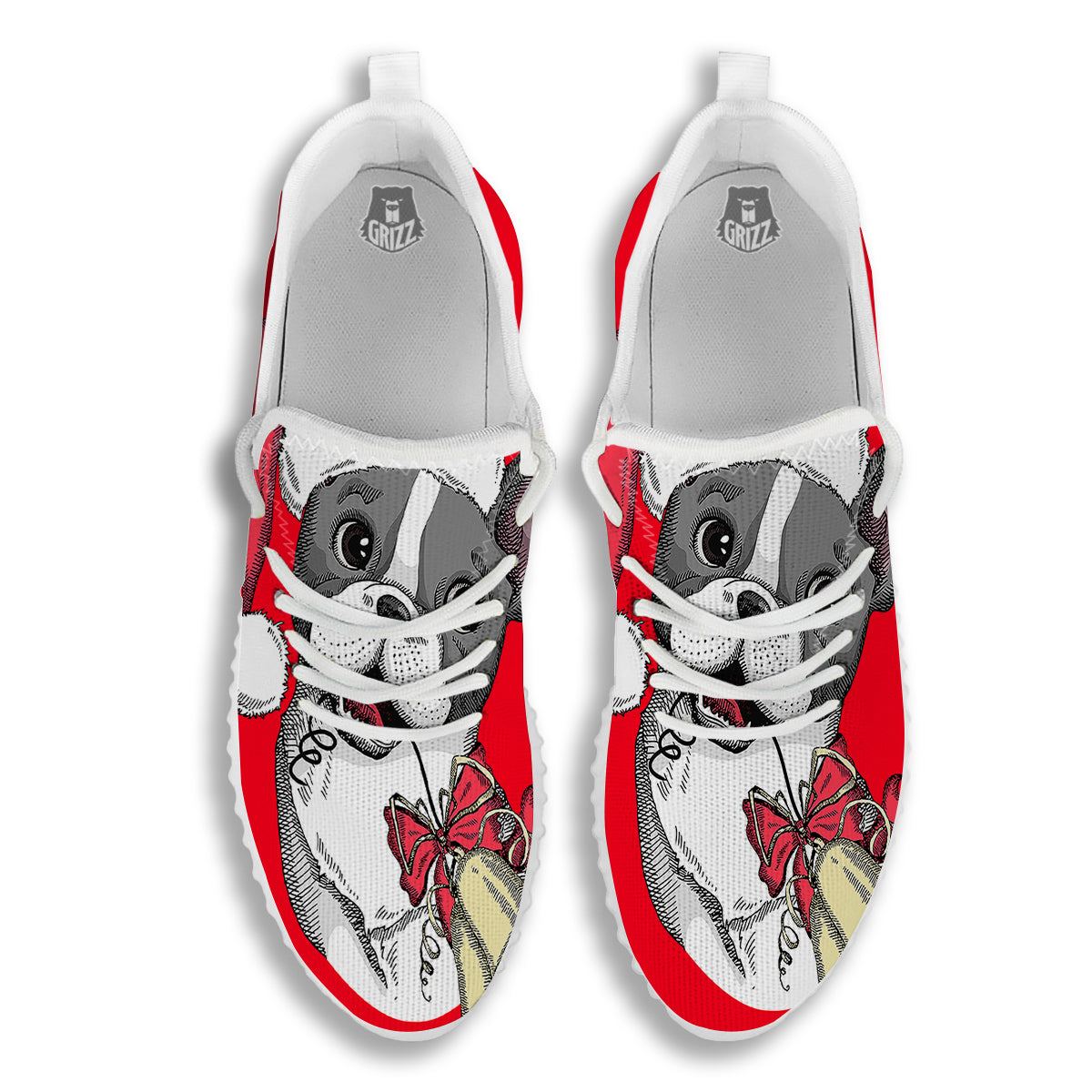 Santa Christmas French Bulldog Print White Walking Shoes-grizzshop
