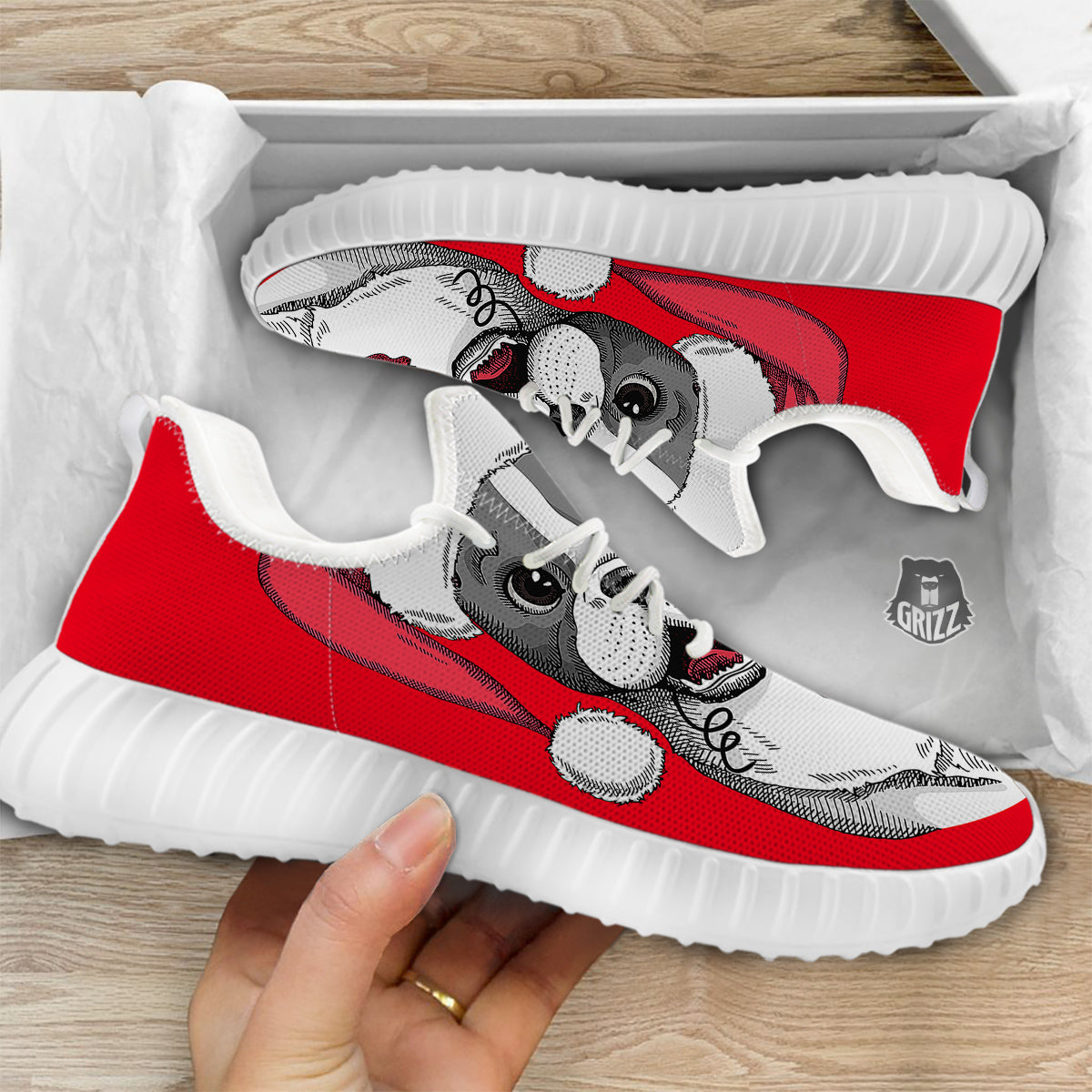 Santa Christmas French Bulldog Print White Walking Shoes-grizzshop