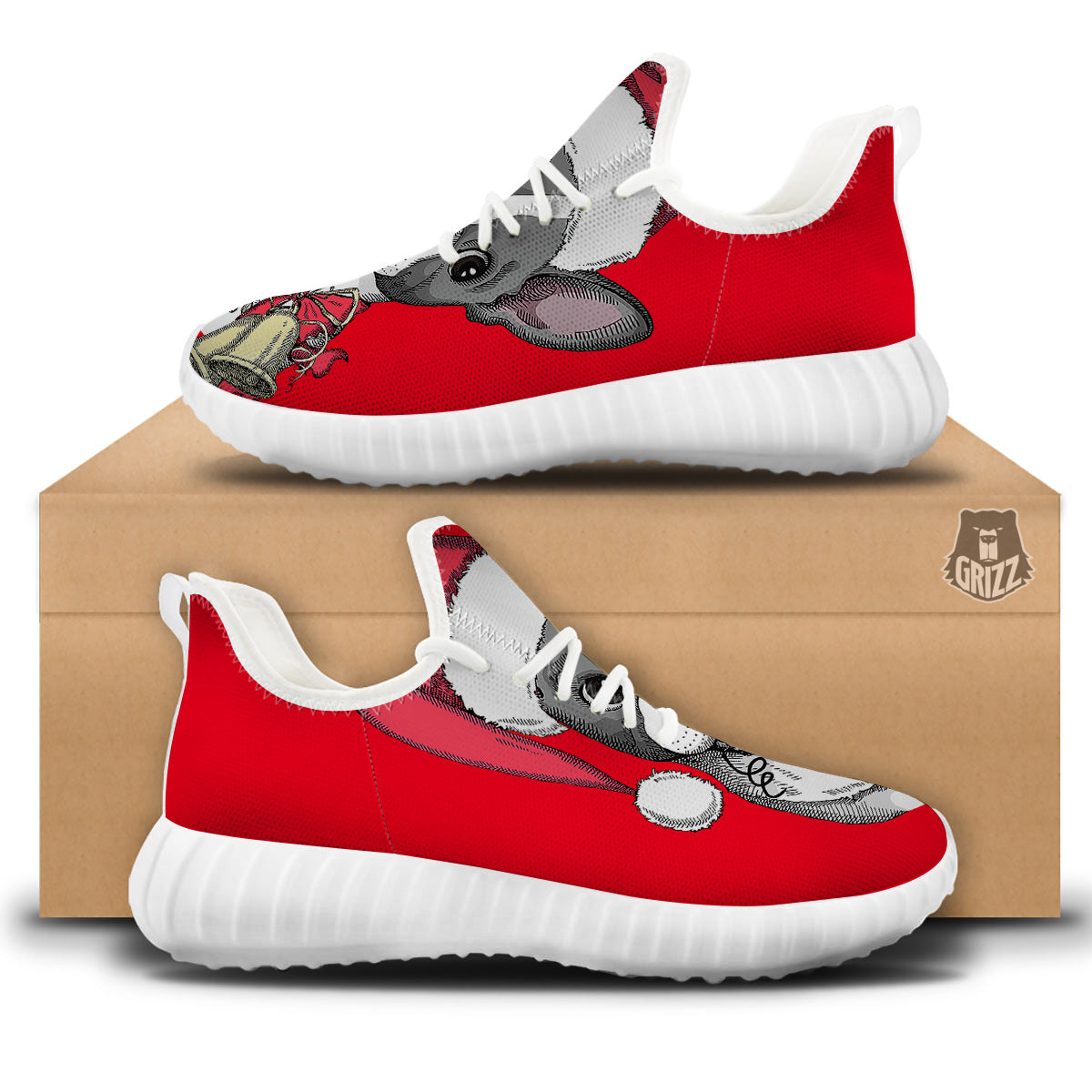 Santa Christmas French Bulldog Print White Walking Shoes-grizzshop