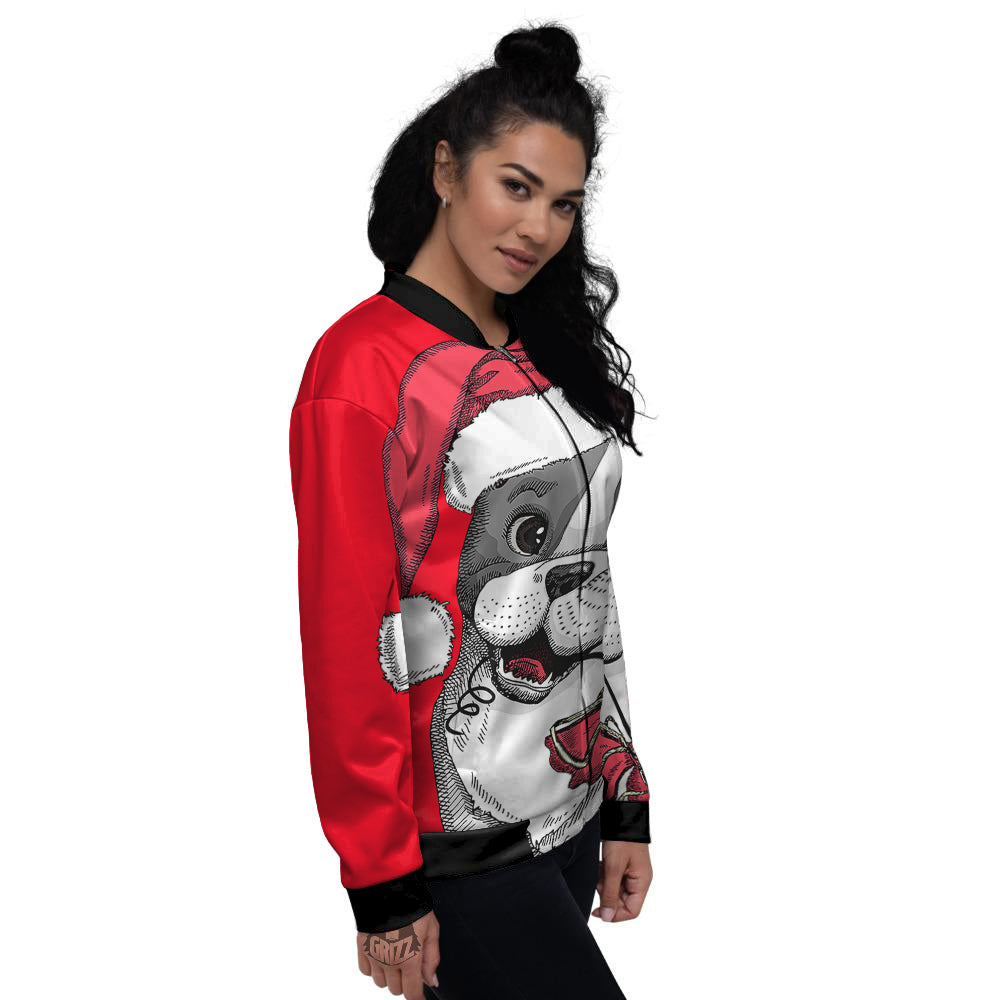 Santa Christmas French Bulldog Print Women's Bomber Jacket-grizzshop