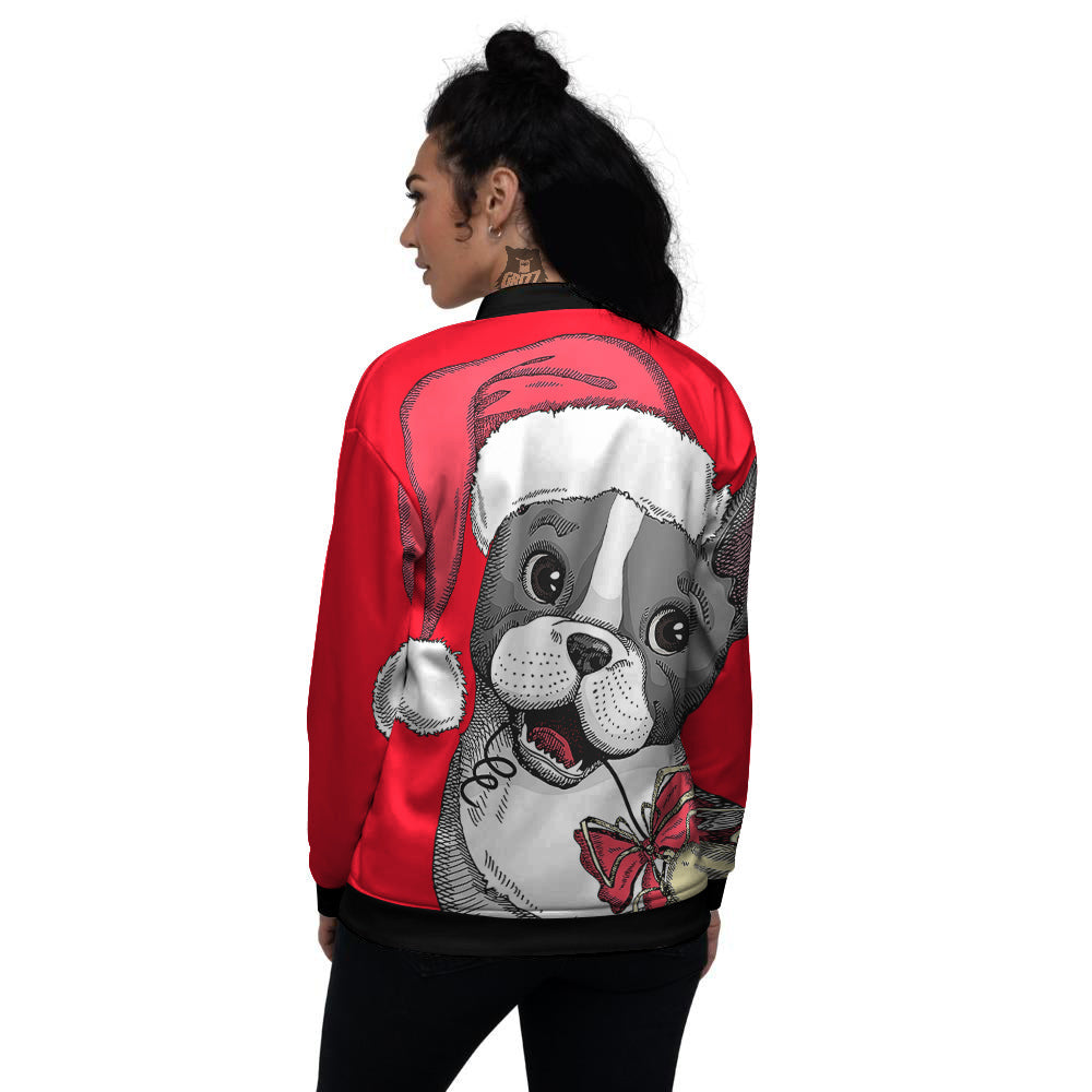Santa Christmas French Bulldog Print Women's Bomber Jacket-grizzshop