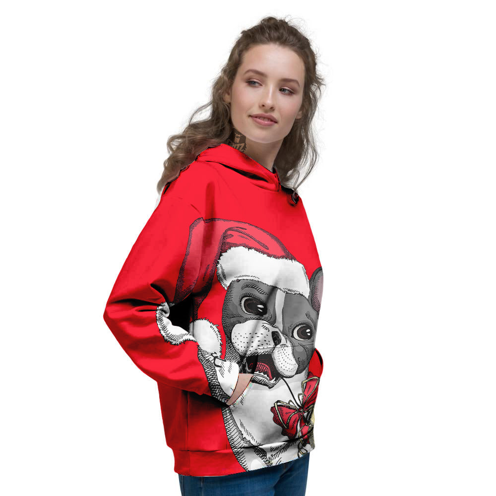 Santa Christmas French Bulldog Print Women's Hoodie-grizzshop