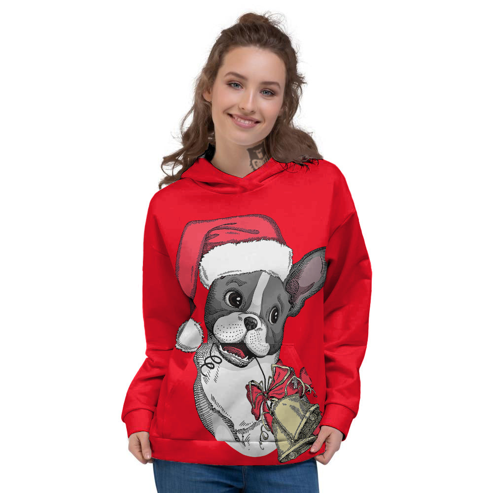 Santa Christmas French Bulldog Print Women's Hoodie-grizzshop