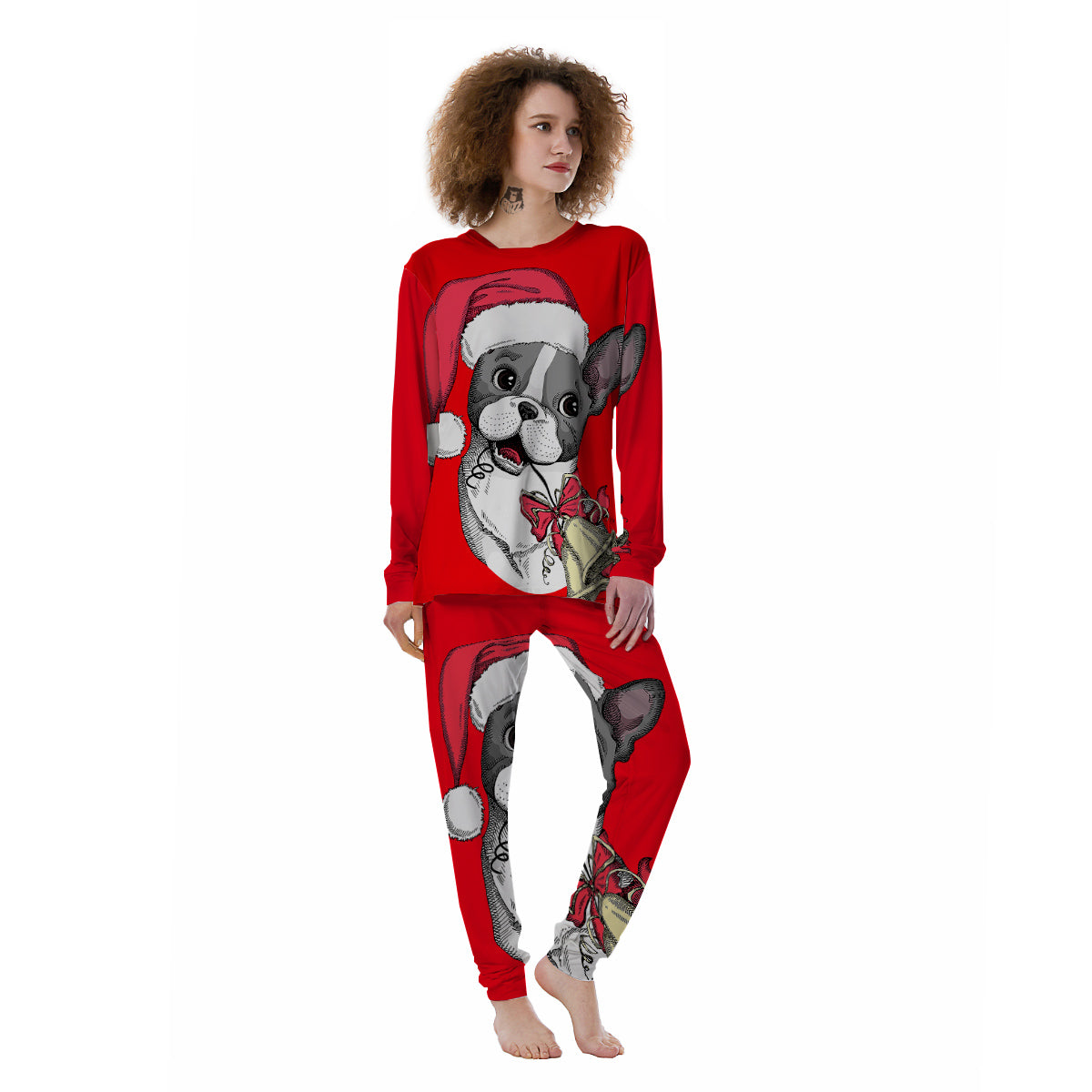 Santa Christmas French Bulldog Print Women's Pajamas-grizzshop