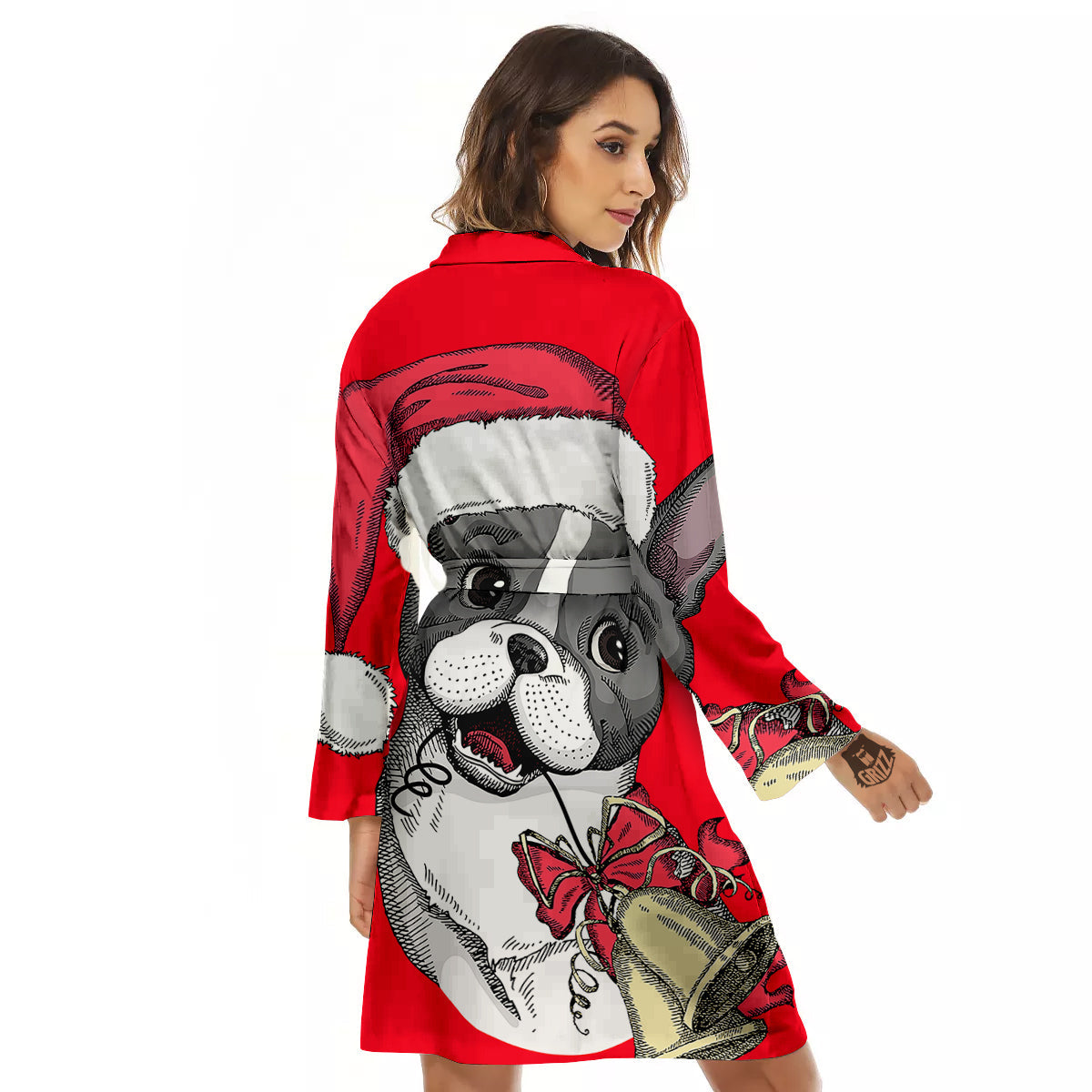Santa Christmas French Bulldog Print Women's Robe-grizzshop