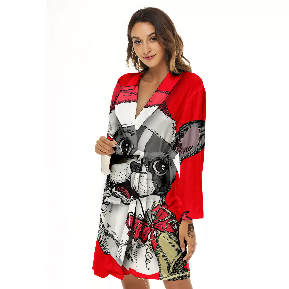 Santa Christmas French Bulldog Print Women's Robe-grizzshop