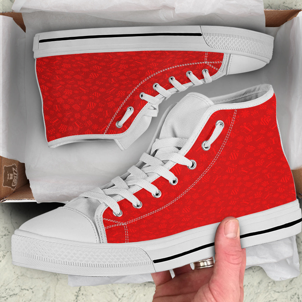 Santa Christmas Gift Print Pattern White High Top Shoes-grizzshop
