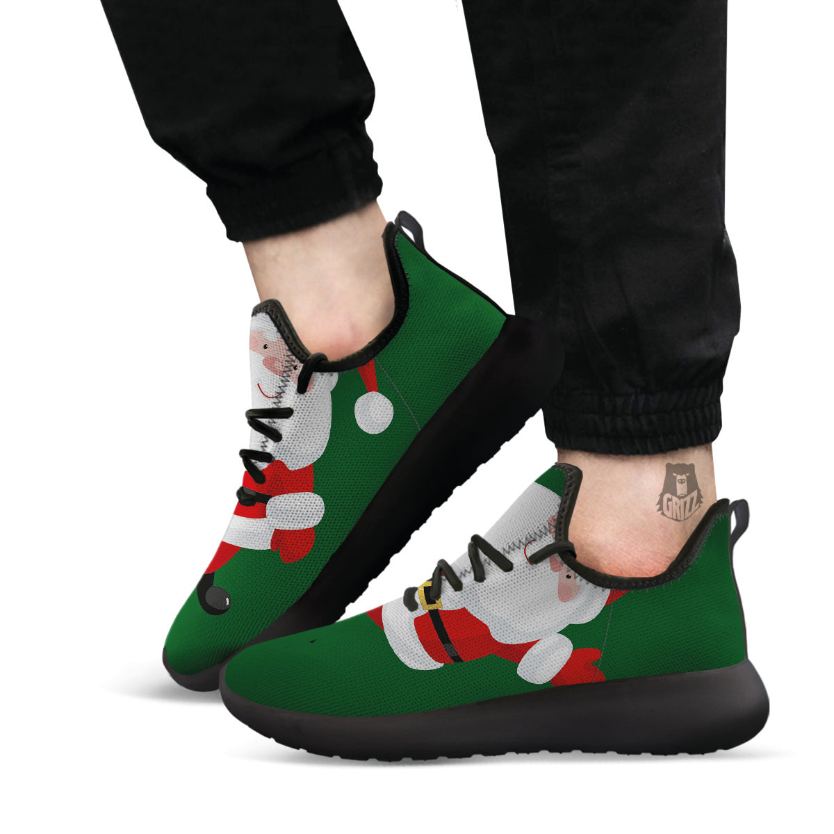 Santa Claus Cartoon Print Black Athletic Shoes-grizzshop