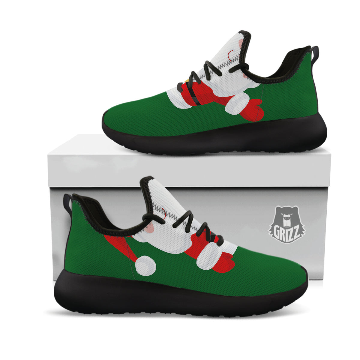 Santa Claus Cartoon Print Black Athletic Shoes-grizzshop
